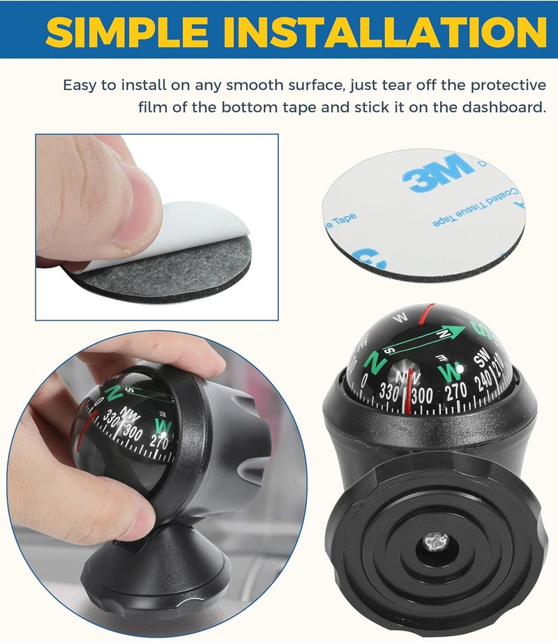 UBOG Car Compass,Compass for Car,Automotive Compass Ball,Car Accessories Auto Compass Car Compass Dashboard,Car Mount Compass with Bottom Stick,Dashboard Compass for Boat Car Truck to Find Direction - Image 4